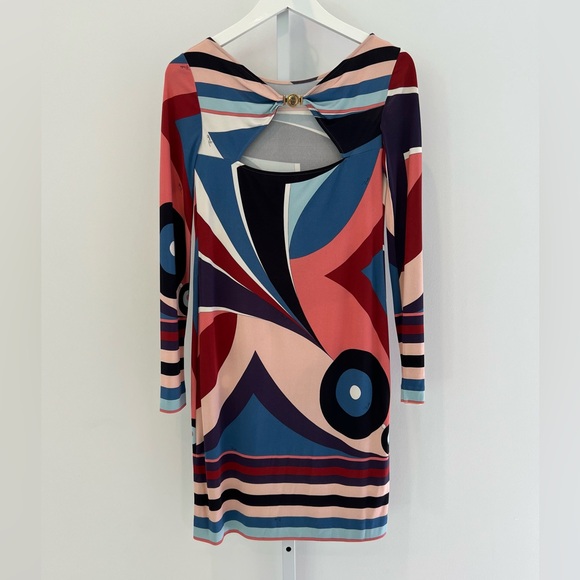 EMILIO PUCCI BLUE MULTI BACK BUCKLE DRESS SIZE IT 42 / US 8 - Picture 5 of 17
